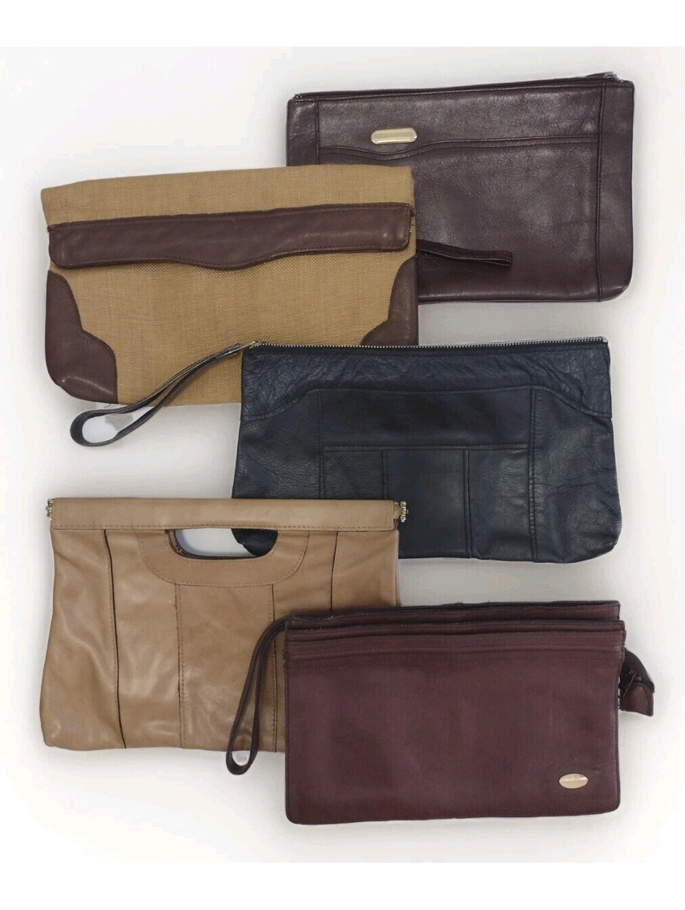 Vintage Leather Clutch Lot 5 Wristlet Envelope Pouch Handbag Boho Reseller